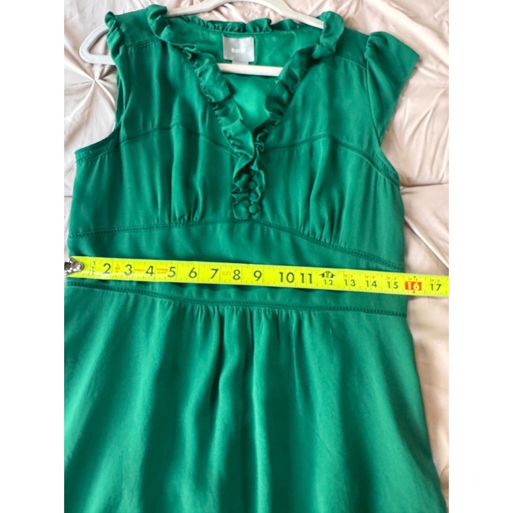 Maeve Anthropologie Green Ruffle V-Neck Empire Waist Fit Flare Dress Womens 12 - Picture 6 of 7